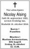 Dødsannonse Nicolay Alsing