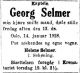 Dødsannonse Georg Selmer