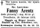 Dødsannonse Fanny Arentz