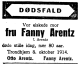 Dødsannonse Fanny Arentz