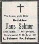 Dødsannonse for Hans Adolf Baars Selmer
