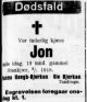 Dødsannonse for Jon Bjerkan 1917-1918